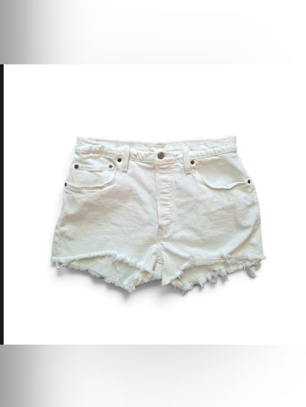 White High-Rise Frayed Hem Women’s Denim Shorts
